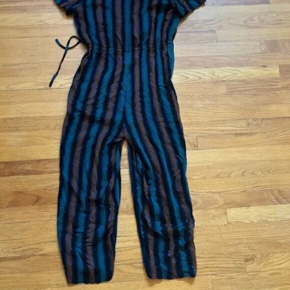 Madewell Kent Short Sleeve Wrap Boho Striped Low V Cut Jumpsuit A7 - Picture 3 of 4